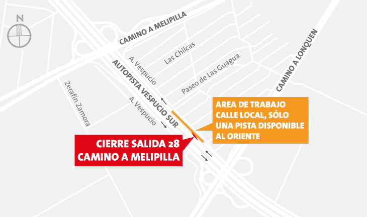 Cierre salida 28 Camino a Melipilla