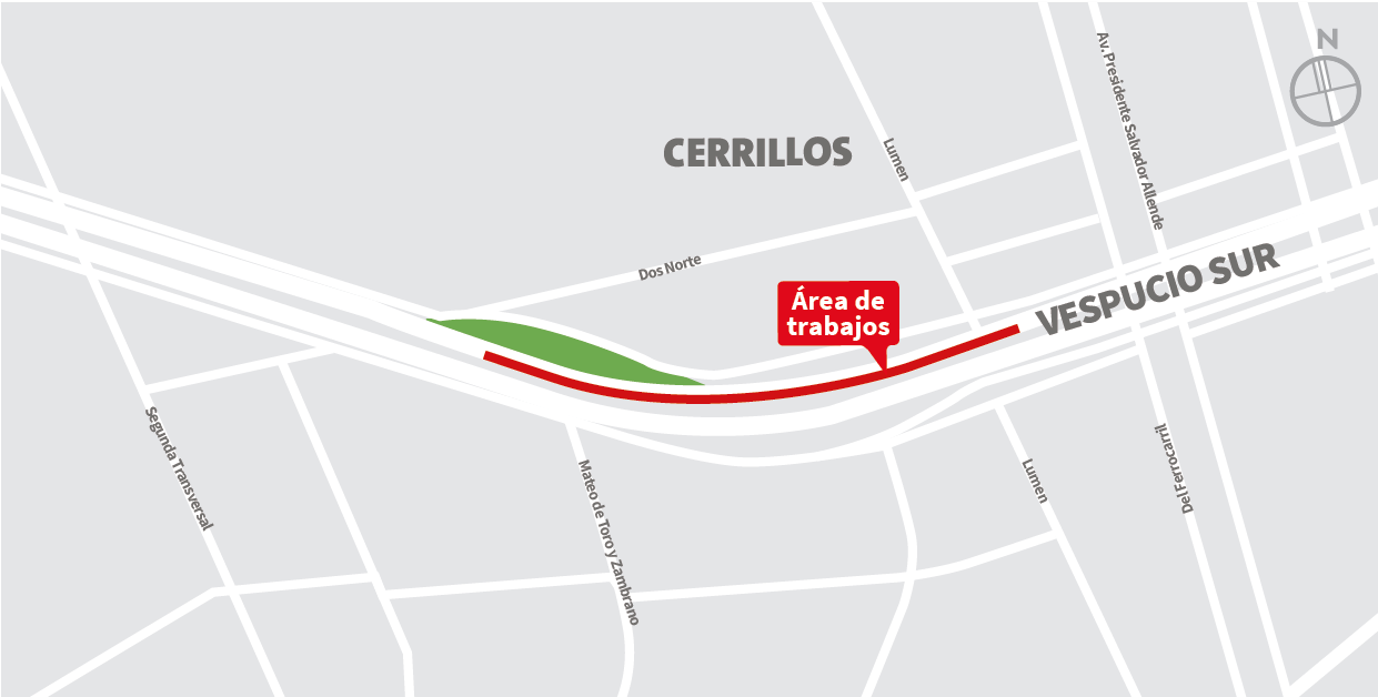 Cierre pista lenta de la autopista, de oriente a poniente, sector Pasarela Primo de Rivera, Maipú