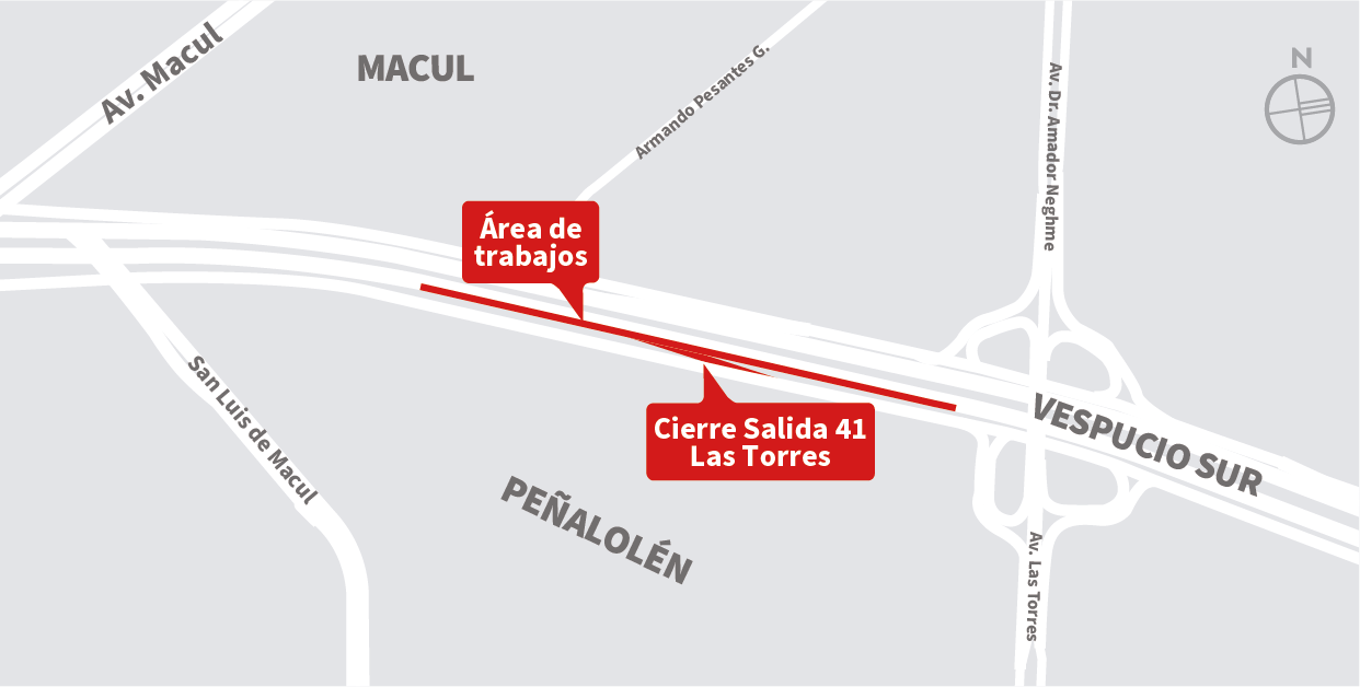 Cierre Salida 41 y pista lenta, de poniente a oriente, sector Av. Las Torres, Peñalolén