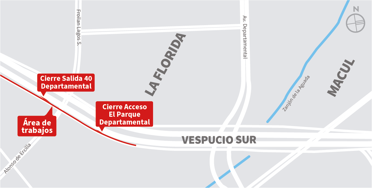 Cierre pista izquierda de la vía local al oriente, cierre Salida 40 Departamental y cierre Acceso El Parque – Departamental, La Florida