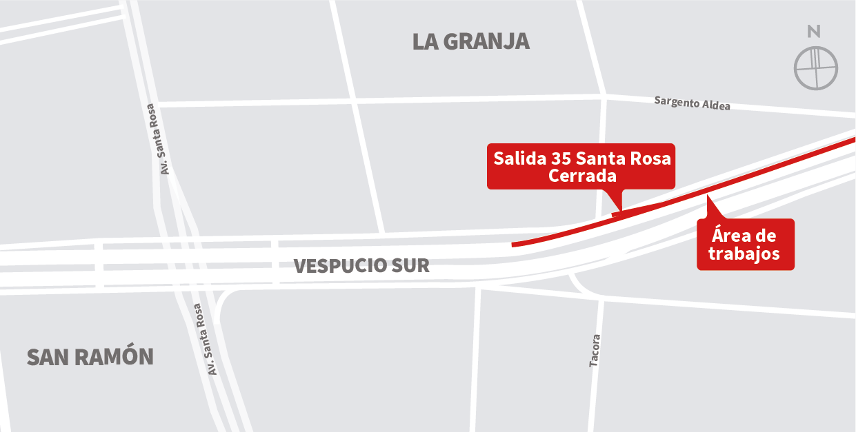 Cierre pista lenta de la autopista al poniente y cierre Salida 35 Santa Rosa, sector Pasarela Sargento Aldea, La Granja