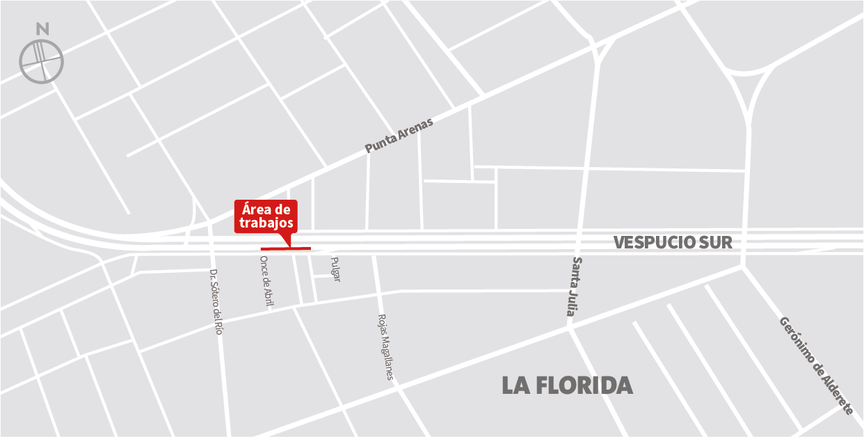 Cierre de pista lenta y central de la autopista, de poniente a oriente, entre calles Once de Abril y José de San Martín, La Florida