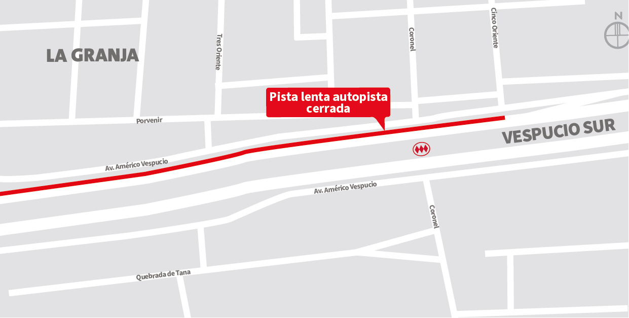 Cierre pista pista lenta de la autopista, al poniente, desde Cinco Oriente hasta Acceso Sur, La Granja