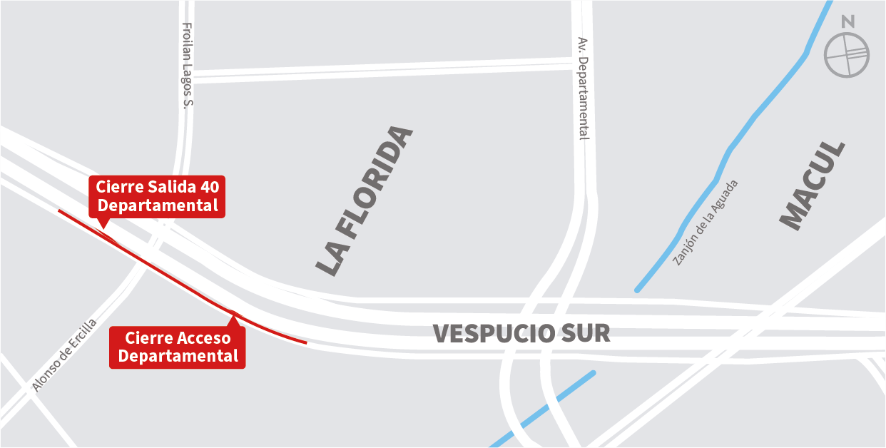 Cierre pista izquierda de la vía local al oriente, cierre Salida 40 Departamental y cierre Acceso Departamental, La Florida
