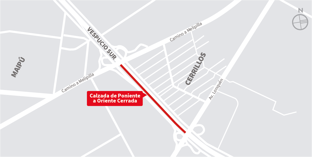 Cierre de la autopista al oriente entre Camino a Melipilla y Av. Lonquén, Cerrillos