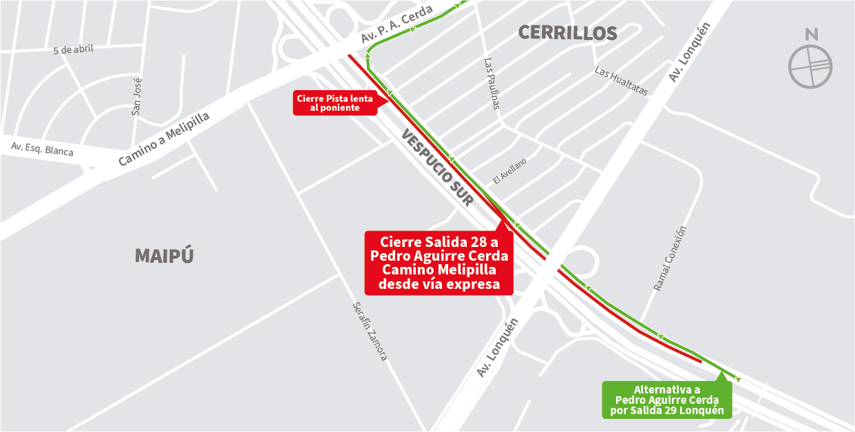 Cierre de salida 28 Pedro Aguirre Cerda – C. Melipilla hacia el poniente, Cerrillos
