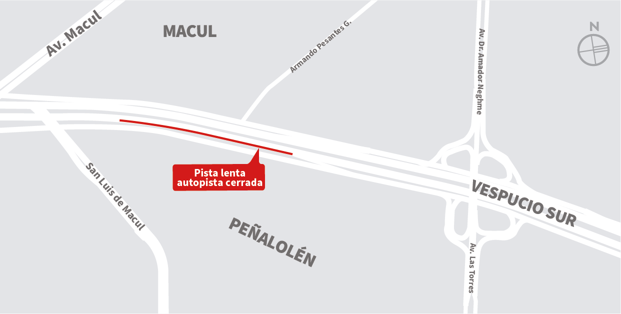 Cierre pista lenta de la autopista al oriente, sector Pasarela El Parque, Peñalolén