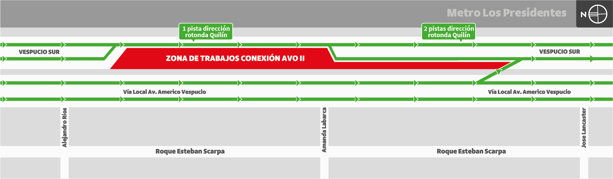 Cierre de pistas calzada poniente, sector Metro Los Presidentes entre el 05 de septiembre y el 05 de octubre de 2026, Macul