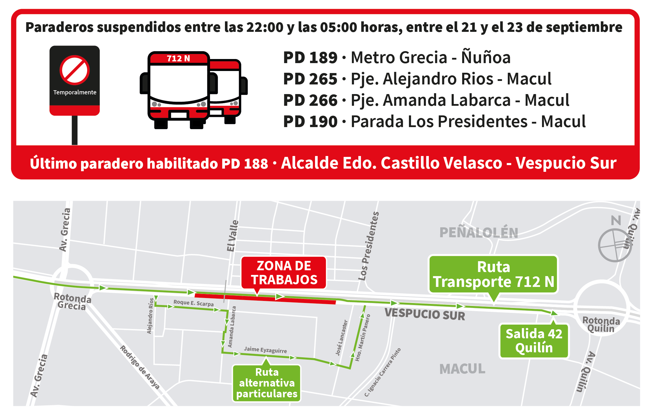 Cierre nocturno de la vía local Av. Américo Vespucio Sur, entre las calles Alejandra Ríos y José Lancaster